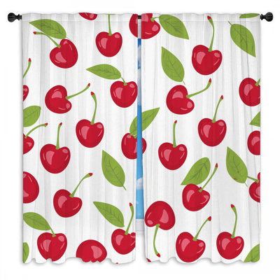 Cherry Pattern Window Curtains  Fruit Drapes - 2 Panels