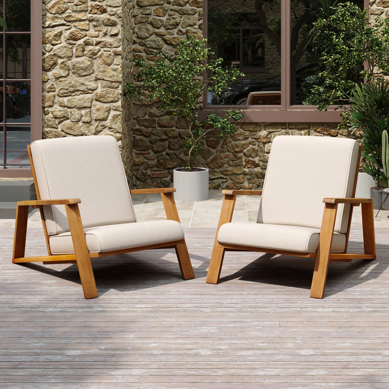 Chaise de patio avec coussins Isham, Coussin en polyester beige / structure en teck