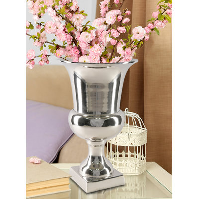 House of Hampton® Nickel Pedestal Urn Vase – Modern Floral Display, Versatile Vase & Elegant Decor For Weddings, Events, Table Centerpiece, 10" Diameter & 15.5" Tall