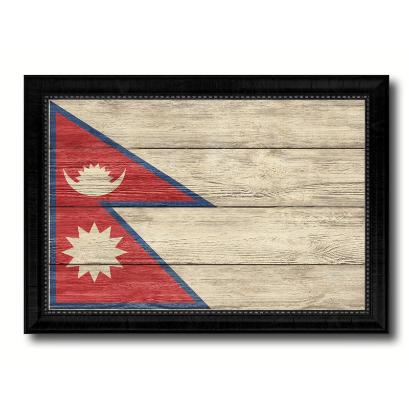Drapeau du Népal - impression sur toile, H 15 po x l 21 po x P 1 po, Encadrement noir
