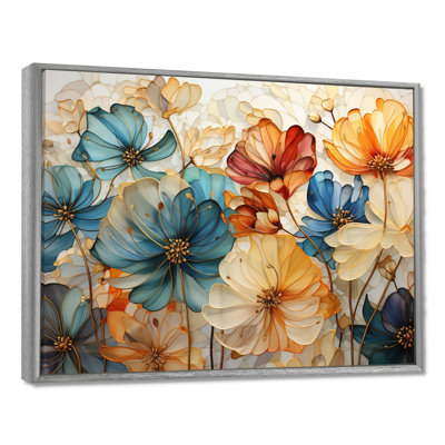 «Teal Orange Petal Mosaics II - Abstract Botanicals», art mural sur toile