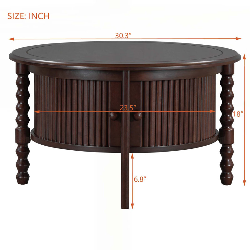Vintage Round Coffee Table with Practical Storage for Various Spaces, Walnut