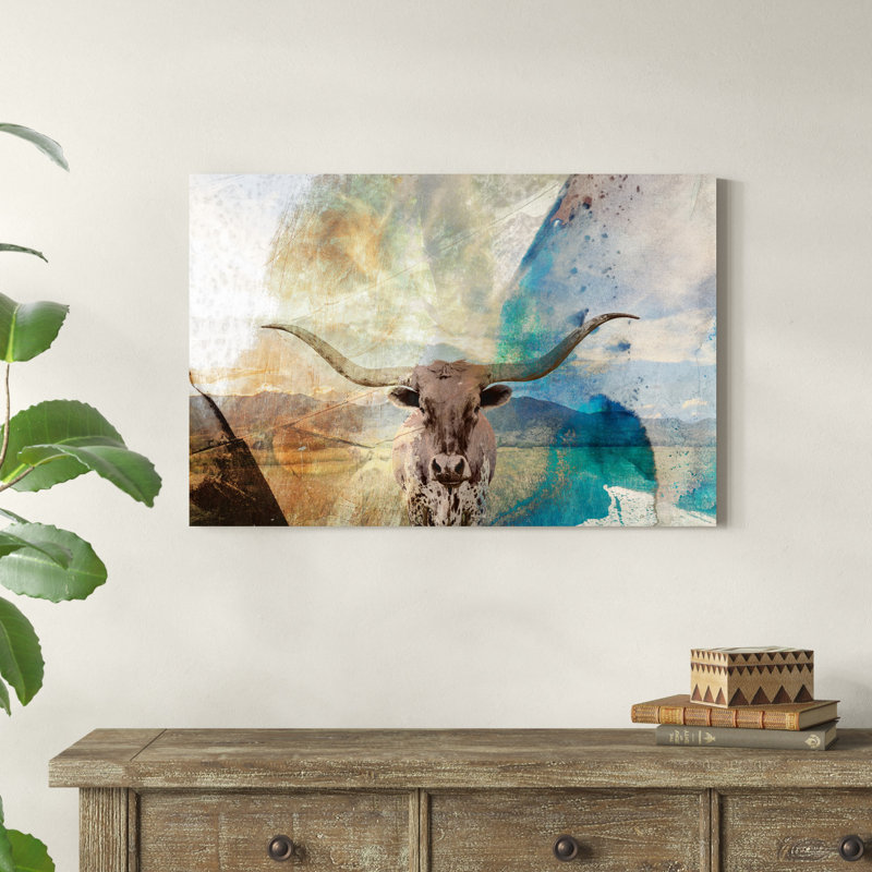 " Longhorn " Painting Print, 24" H x 36" W x 1.25" D