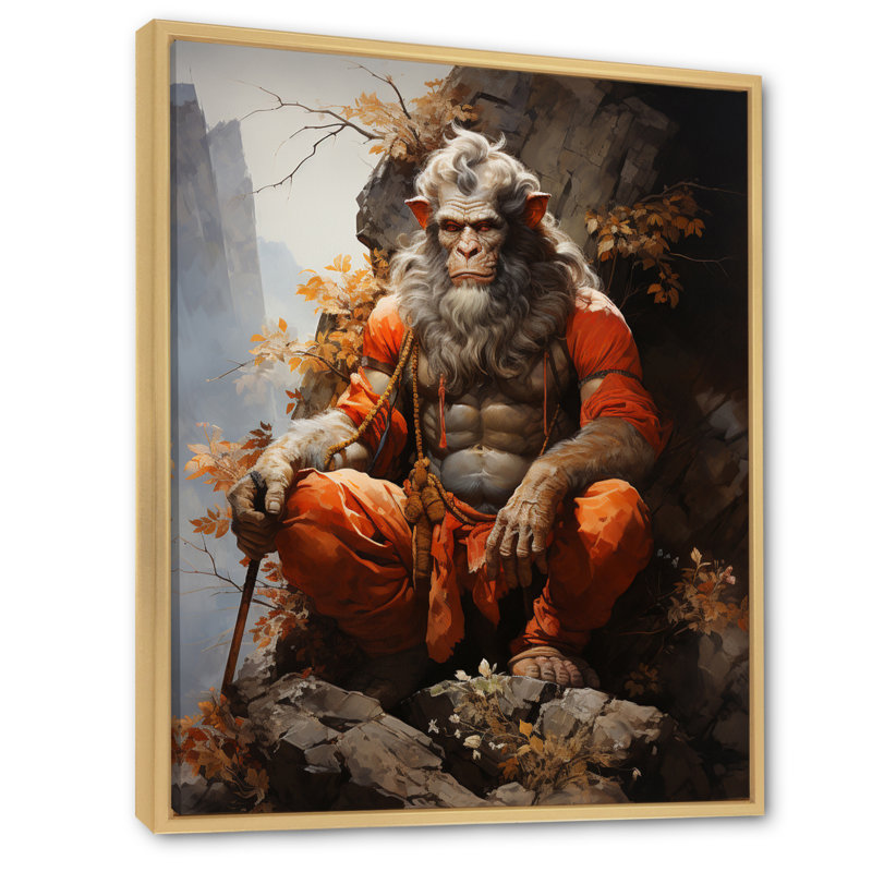 Bhargavi " Hinduisim Hanumans Devotion II ", 32" H x 16" W x 1" D, Natural Floater Framed