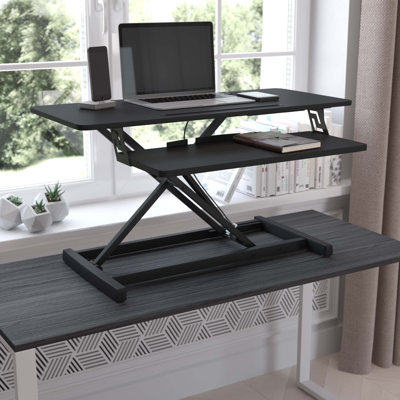 Bauwine Height Adjustable Sit to Stand Desk Riser with Keyboard Tray and Phone Slot