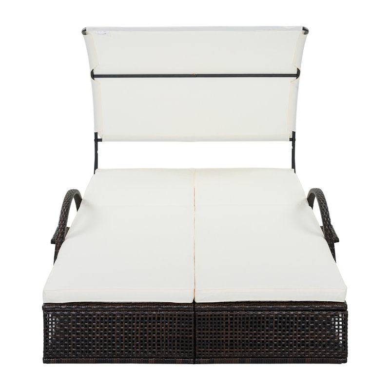 51'' Wide Canopy Wicker Patio Daybed With Cushions, Beige