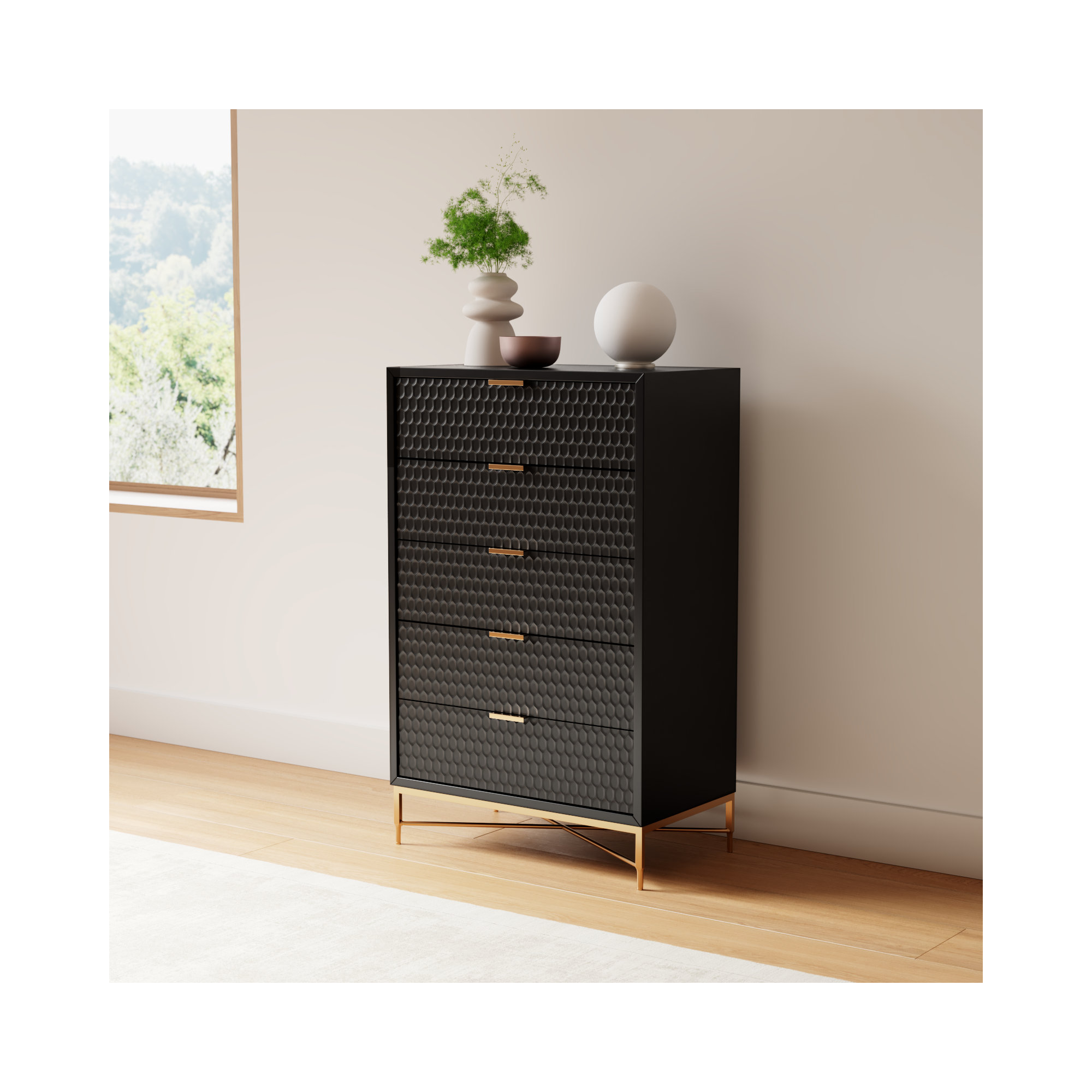 Capra 30" W 5-Drawer Wood Standard Dresser, Black