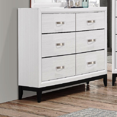 1pc Contemporary 6-Drawer Dresser White Finish Wooden Bedroom Furniture