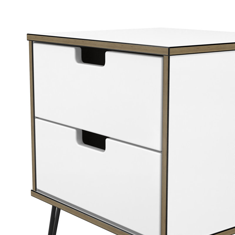 Fully Assembled Fairbury 2 Drawer Bedside Table, White Matt