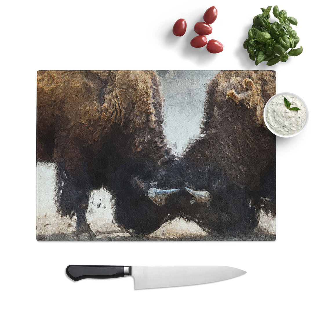Tempered Glass Battling Bison Chopping Board