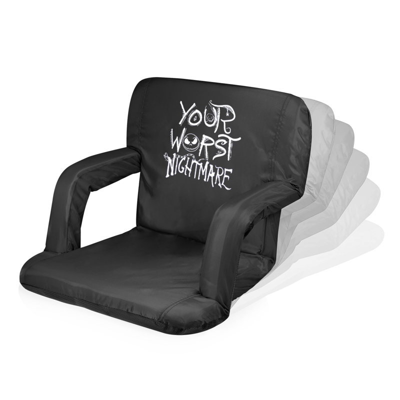 Black Polyester Reclining Stadium Seat with Jack Skellington Design
