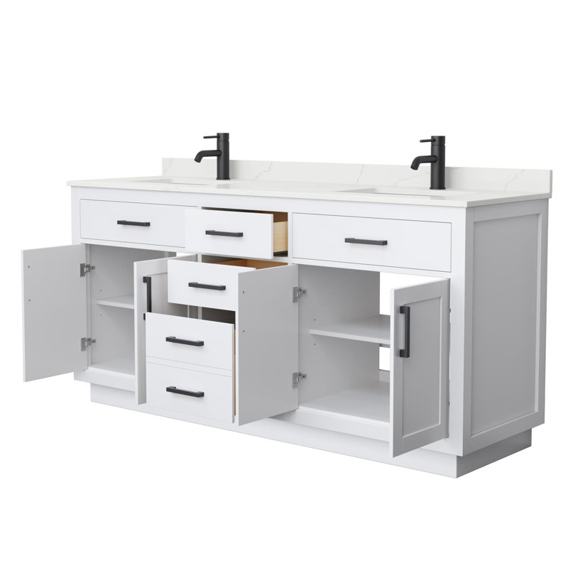 Ensemble de meuble-lavabo double 72 po Beckett, Blanc, Noir mat, Quartz Giotto