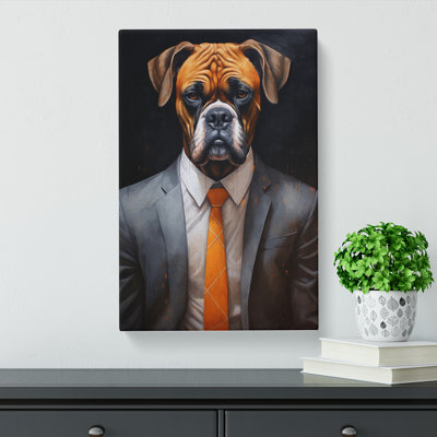 Boxer Dog in a Suit Painting No.4 - Wrapped Canvas