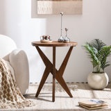 Jahey Solid Wood Crossed Legs Round End Table with Smooth Top and Sturdy Four-Leg Base