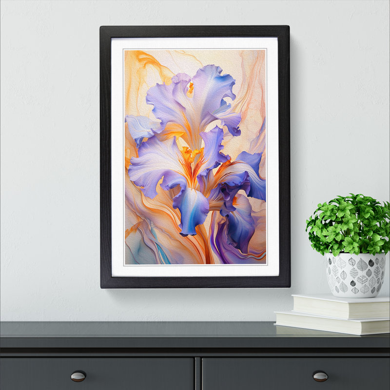 Iris Flower Futurism No.2 - Framed Print, 34cm H x 25cm W x 2cm D, Black Framed