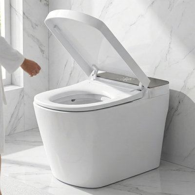 Modern Integrated Smart Toilet, Auto Open/Close Lid, Heated Seat, Triple Flush System, Foot Sensor & Remote Control, LED Display, Night Light