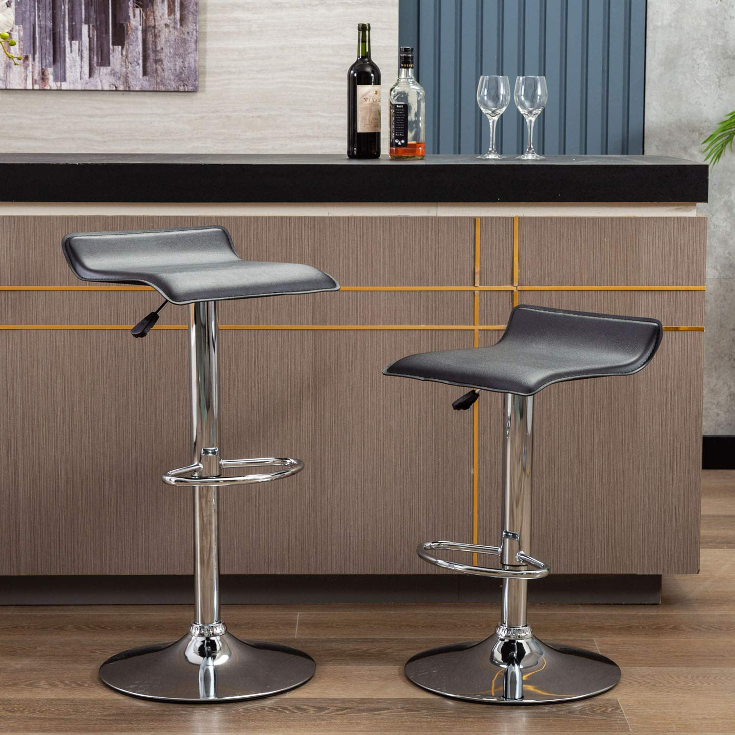 Orren Ellis Contemporary Chrome Air Lift Adjustable Swivel Bar Stool ...