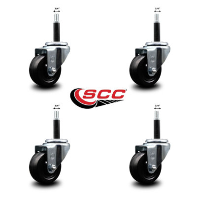 3 Inch Hard Rubber Wheel Swivel 3/4 Inch Expanding Stem Caster Set SCC