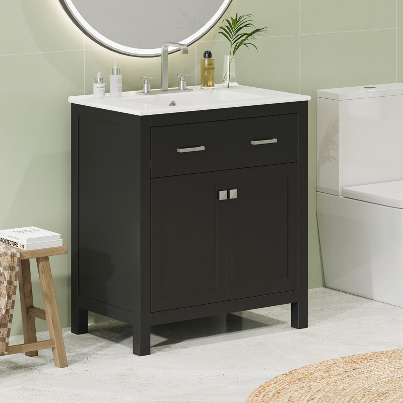 Meuble-lavabo 30 po avec lavabo en céramique, Noir