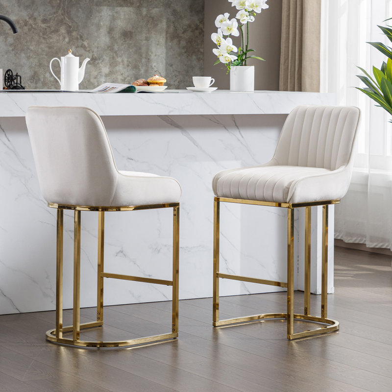 26.25'' Counter Stool, Gold, Beige