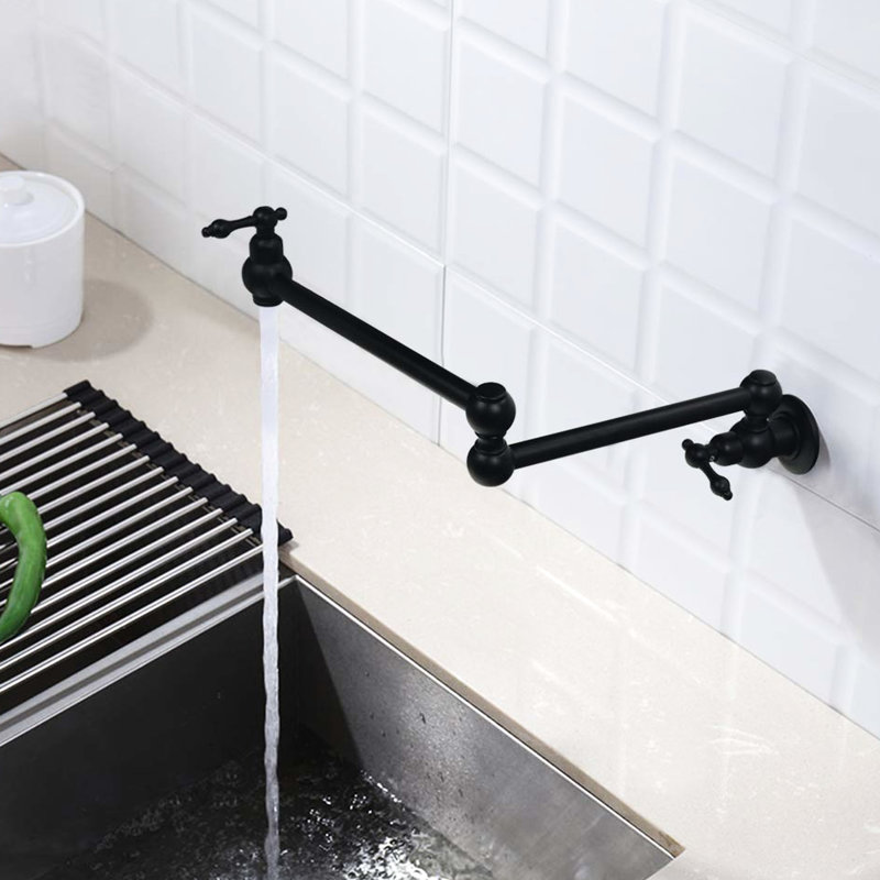 Wall Mounted Pot Filler Faucet Matte Black, Double Jointed Swing Arms, Scratch-, Rust-, 100% Brass For Superiority Joint Scratch , Rust Performance