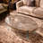 Oval Stone Veneer Coffee Table with Tempered Glass Floating Legs-43" L x 24" W x 17" H
