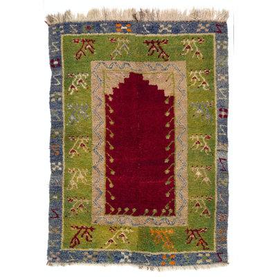 Vintage Hand-knotted One-of-a-Kind Turkish Tulu Rug with Niche Design