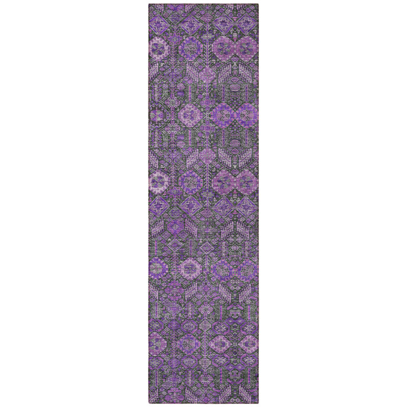 HomeRoots 8' Purple And Green Floral Washable Indoor Outdoor Runner Rug