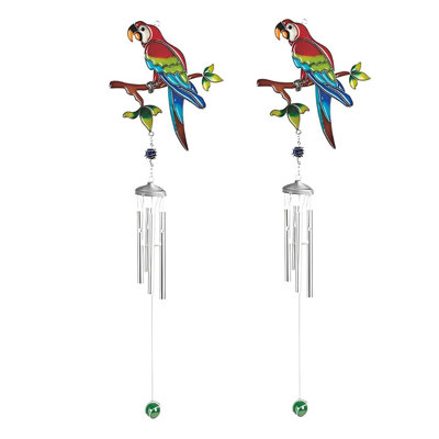 ICE ARMOR 34" Long Red Parrot Pewter Wind Chime with Gem Figurine Statue Sculpture Ornament Decoration Home/Room/Garden Decor for Housewarming, Holidays, Christmas Special