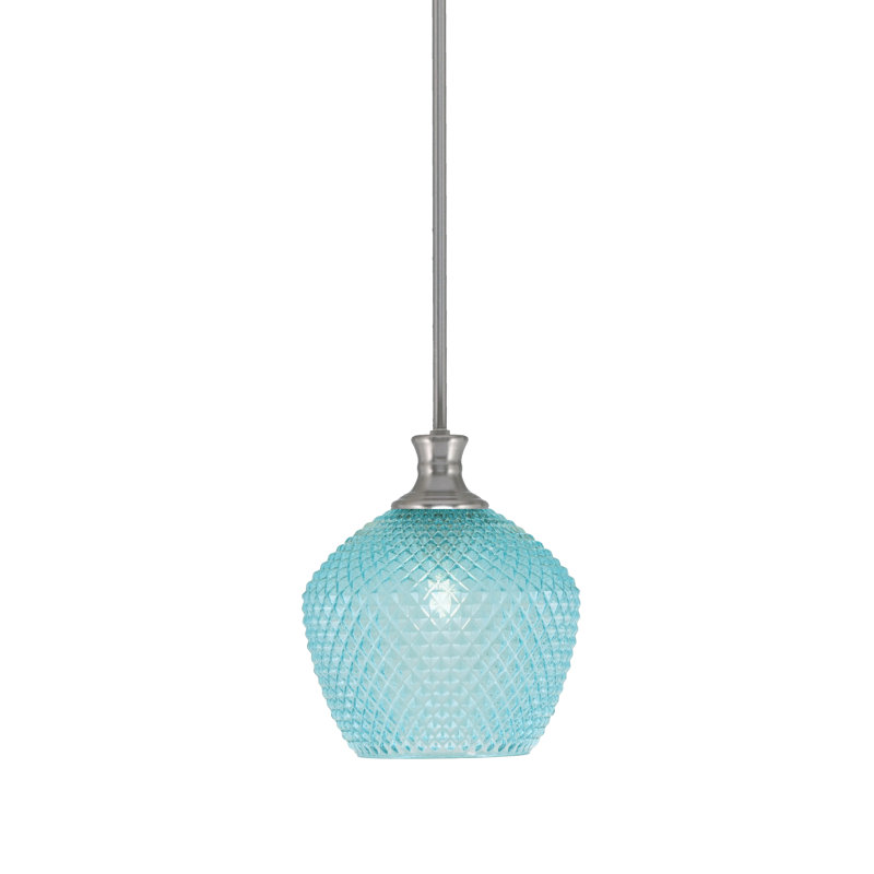 Luminaire suspendu Quapaw avec verre texturé turquoise, Nickel brossé, H 10,5 po x l 9 po x P 9 po