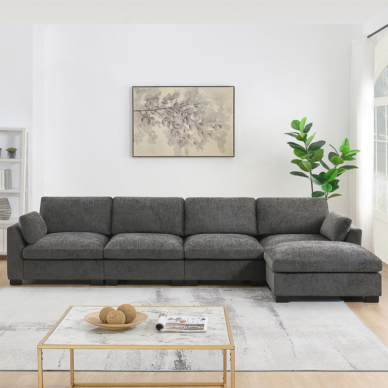 Canapé modulaire modulaire avec table pliante 2 coussins d'accoudoir et repose-pieds à mouvement libre, Gris anthracite