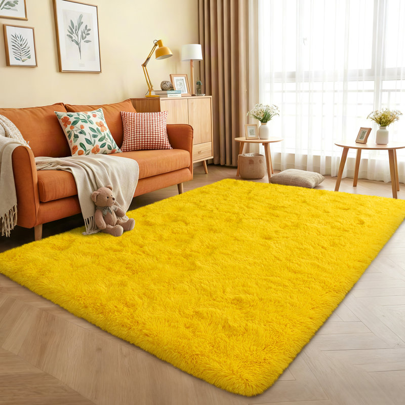 4x6 ft Shag Area Rugs for Living Room, Soft Fluffy Rugs for Bedroom, Nursery, Kids Room Home Decor, Bright Yellow
