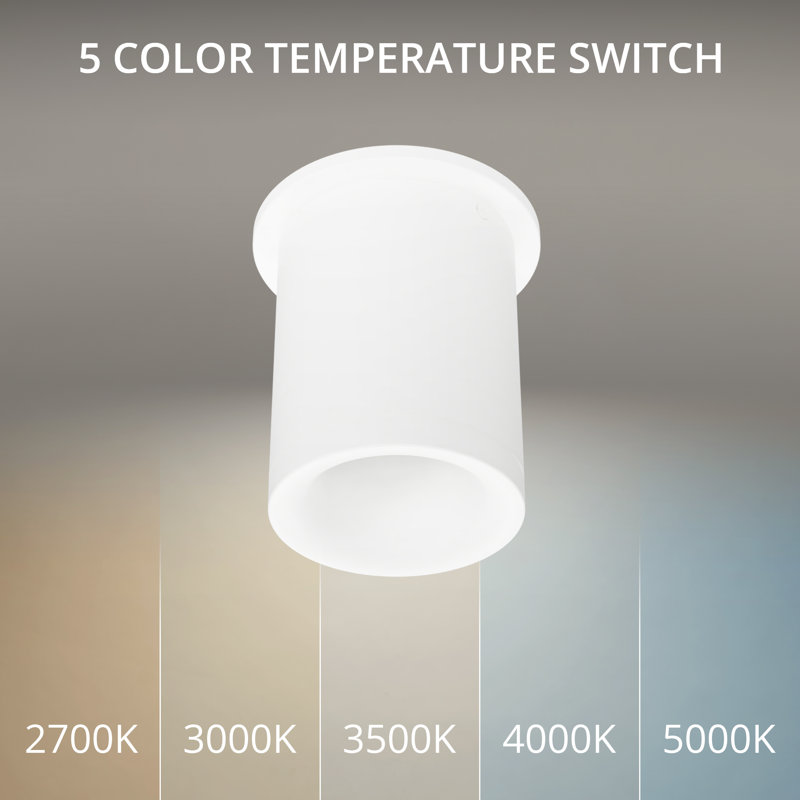 Plafonnier encastré rond à intensité variable 5 lumières Zoron, Arc blanc, H 5 po x l 3,63 po x P 3,63 po