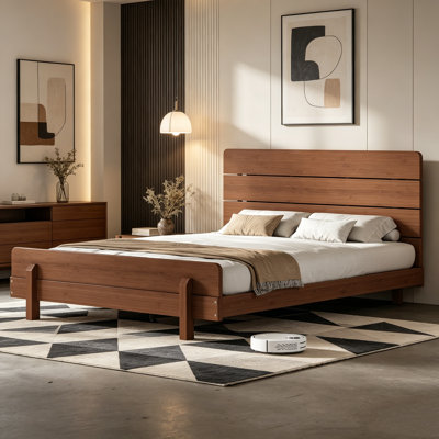 Bamboo Bed Frame, Platform Bed With Headboard And Upgraded Support Slats, Solid Bamboo Platform Bed, Noise‑Free Stable Frame, Low‑Profile Bamboo Bed Frame For Bedroom Guest Room, Full/Queen/King