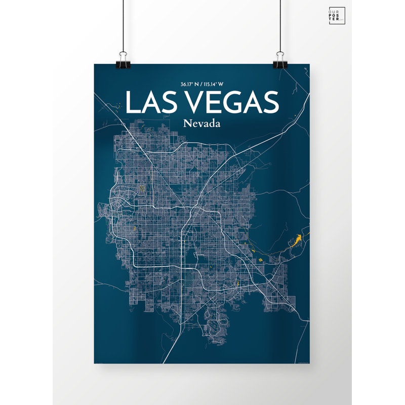 « las vegas city map », reproduction d’impression sur affiche en forme de amusante, H 20 po x l 16 po