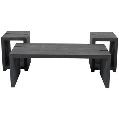 Keri 3-piece Cocktail Table In Modern Graphite Black Finish On Reclaimed Solid Wood