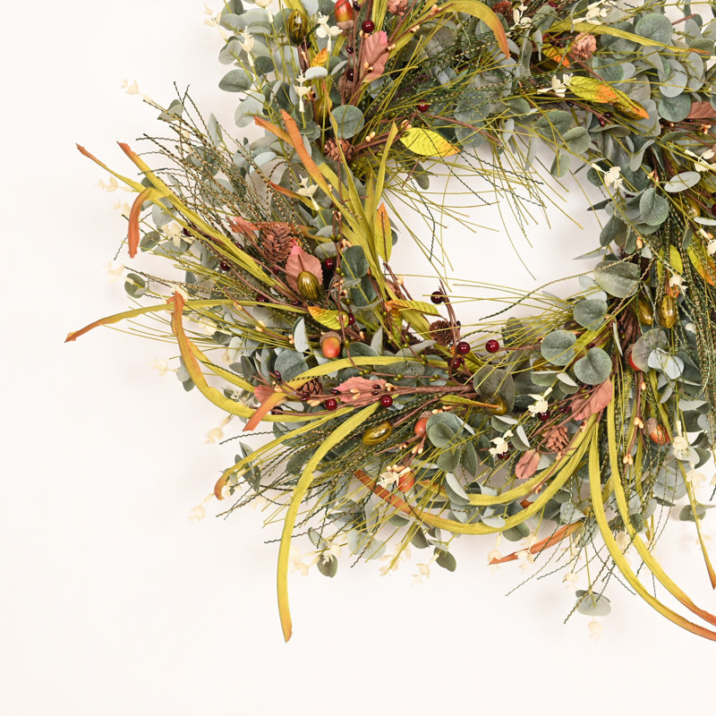 Couronne de pin artificielle 24 po pour maison de campagne avec décoration de jour de Noël de l'Action de grâce