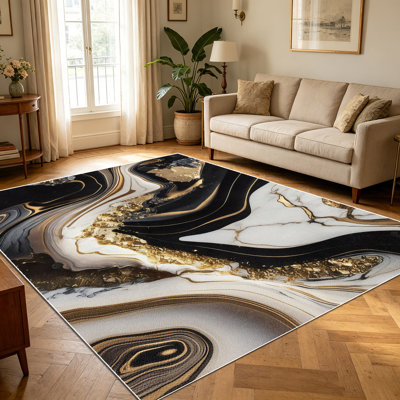 1pièces de tapis abstraits en marbre crème et or noir pour le salon, doux et confortables, adaptés à toutes les saisons, faciles à entretenir, lavables à la machine, tapis de dessous de table convenant à la salle à manger, la chambre à coucher, le vestibule, la cuisine,