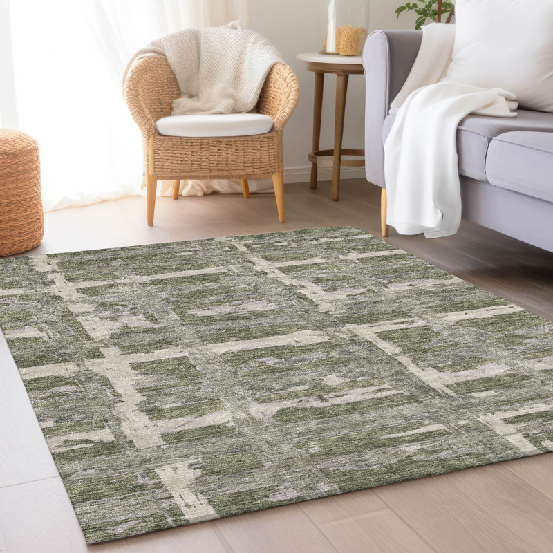 Tapis olive intérieur / extérieur lavable à la machine Mahaney ACN745, Rectangulaire 3 pi x 5 pi