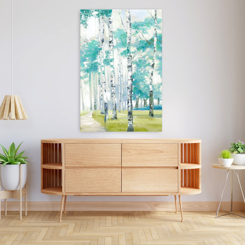 «Pathway Through Birch Forest II Abstract Contemporary Landscape Nature», art mural, H 48 po x l 32 po