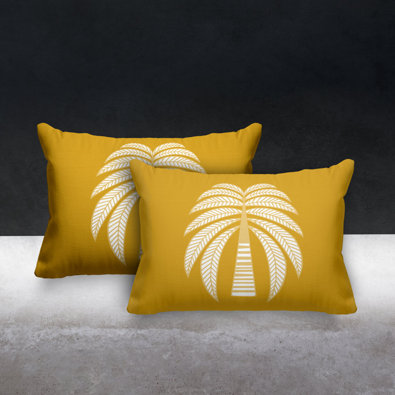 Polyester / Mélange de polyester Housse de coussin rectangulaire intérieure / extérieure lombaire et insert, Jaune