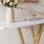Console moderne 43 po avec plateau en faux marbre, table d'entrée étroite avec structure en métal à pieds en V, table de canapé mince pour le couloir, le salon ou le vestibule, blanc et or