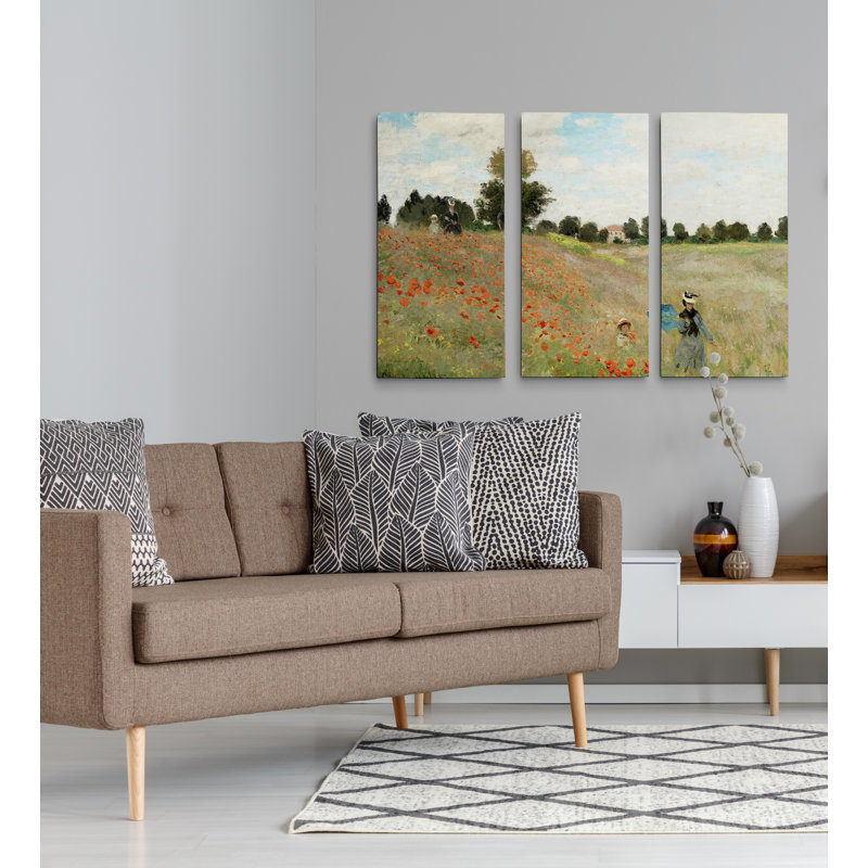 « popy field » par claude monet, reproduction d’image multi-pièces sur toile, H 24 po x l 36 po x P 1,5 po