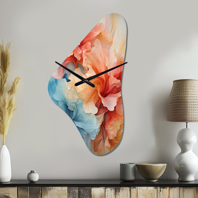 Yasar Metamorphic Dance - Abstract Spirals Unique Shape Metal Clock, Coral Asymmetrical Wall Clock Print