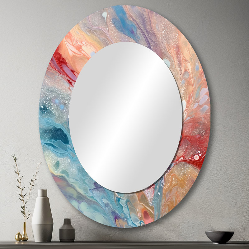 Blue Pink Luminous Liquids I - Blue Modern Oval Wall Mirror, 43" x 33"