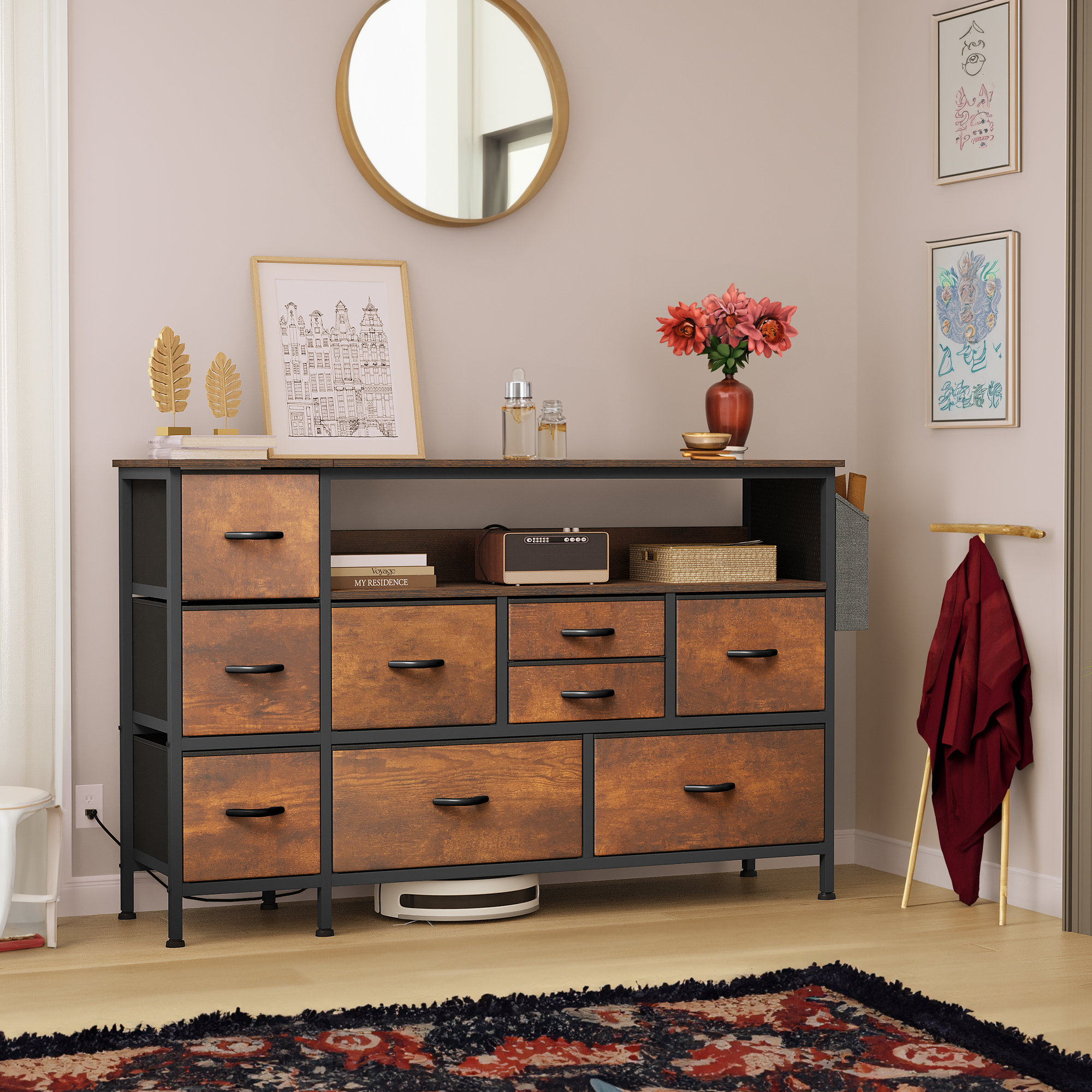 Commode, unité de rangement à 7 tiroirs en tissu cationique pour chambre à coucher Commode, unité de rangement à 7 tiroirs en tissu cationique pour chambre à coucher