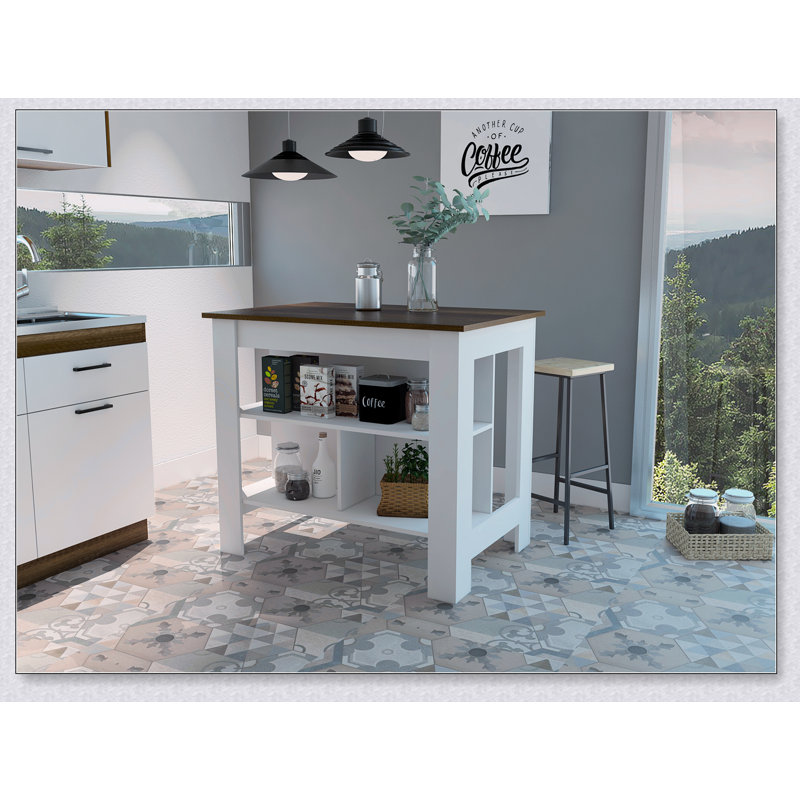 Îlot de cuisine à 3 tablettes Rockaway avec rangement spacieux et plateau spacieux, parfait pour la préparation des repas et l'organisation