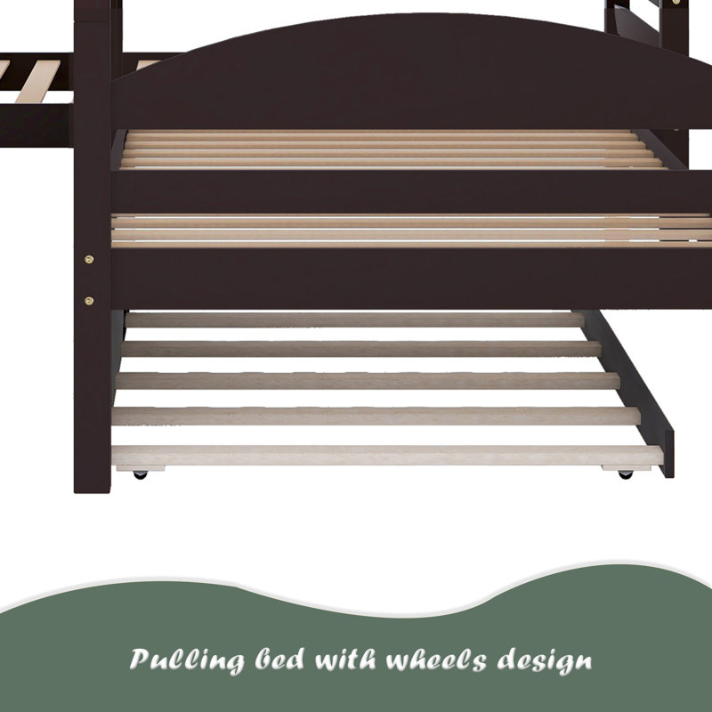 Twin L-Shaped Bunk Bed With Trundle, Espresso
