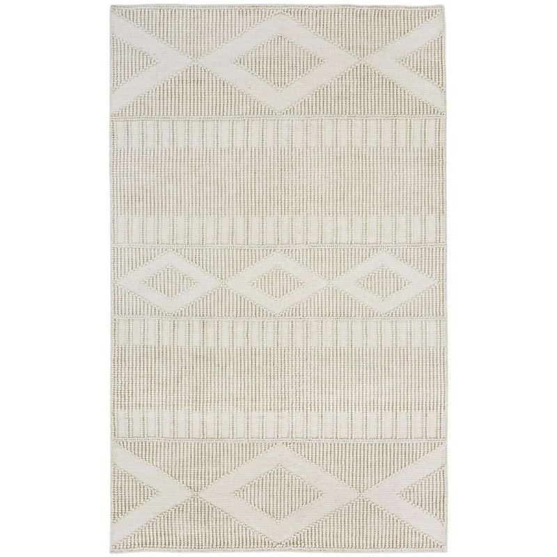 Damière tissée à la main recyclée et tissée à la main P.E.T. Tapis crème, Rectangle 5 pi x 8 pi
