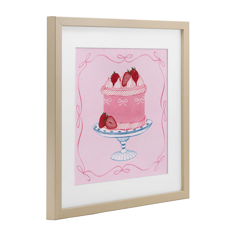 «Pink Strawberry Cake», impression par Grace Popp, H 13 po x l 13 po, Cadre de récolte en pin
